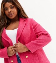 New Look Curves Bright Pink Boucle Utility Blazer